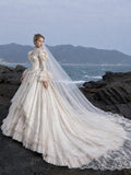 Load image into Gallery viewer, White Wedding Gown with Graceful Full Length Silhouette and Dramatic Bridal Train