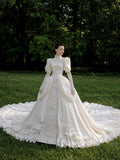 Load image into Gallery viewer, Ivory Formal Bridal Dress with Elegant Train, Romantic Wedding Gown
