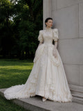 Load image into Gallery viewer, Ivory Formal Bridal Dress with Elegant Train, Romantic Wedding Gown