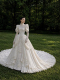 Load image into Gallery viewer, Ivory Formal Bridal Dress with Elegant Train, Romantic Wedding Gown