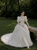 Load image into Gallery viewer, Ivory Formal Bridal Dress with Elegant Train, Romantic Wedding Gown