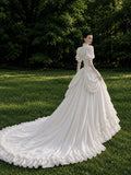 Load image into Gallery viewer, Ivory Formal Bridal Dress with Elegant Train, Romantic Wedding Gown