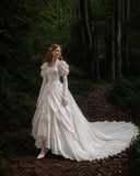Load image into Gallery viewer, White Statement Wedding Dress with Flowing Skirt and Refined Bridal Silhouette