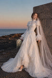 Load image into Gallery viewer, Ivory Bridal Gown with Flowing Train, Elegant Wedding Dress for Formal Ceremony