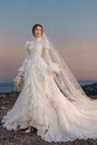 Load image into Gallery viewer, Ivory Bridal Gown with Flowing Train, Elegant Wedding Dress for Formal Ceremony