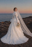Load image into Gallery viewer, Ivory Bridal Gown with Flowing Train, Elegant Wedding Dress for Formal Ceremony
