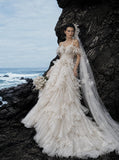 Load image into Gallery viewer, White Wedding Gown with Graceful Full Length Silhouette and Dramatic Bridal Train