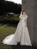 Load image into Gallery viewer, Ivory Formal Bridal Dress with Elegant Train, Romantic Wedding Gown