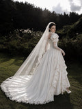 Load image into Gallery viewer, Ivory Formal Bridal Dress with Elegant Train, Romantic Wedding Gown