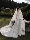 Load image into Gallery viewer, Ivory Formal Bridal Dress with Elegant Train, Romantic Wedding Gown