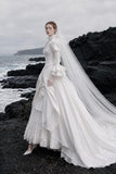 Load image into Gallery viewer, White Statement Wedding Dress with Flowing Skirt and Refined Bridal Silhouette