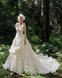 Load image into Gallery viewer, Ivory Wedding Gown with Graceful Full Length Silhouette and Dramatic Bridal Train