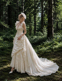 Load image into Gallery viewer, Ivory Wedding Gown with Graceful Full Length Silhouette and Dramatic Bridal Train
