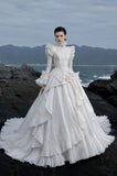 Load image into Gallery viewer, White Formal Bridal Dress with Elegant Train, Romantic Wedding Gown