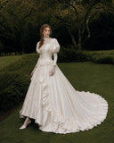 Load image into Gallery viewer, Ivory Formal Bridal Dress with Elegant Train, Romantic Wedding Gown