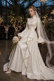 Load image into Gallery viewer, Ivory Wedding Gown with Graceful Full Length Silhouette and Dramatic Bridal Train