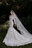Load image into Gallery viewer, White Statement Wedding Dress with Flowing Skirt and Refined Bridal Silhouette
