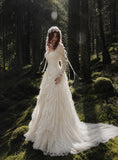 Load image into Gallery viewer, Ivory Bridal Gown with Flowing Train, Elegant Wedding Dress for Formal Ceremony