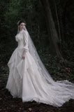 Load image into Gallery viewer, White Wedding Gown with Graceful Full Length Silhouette and Dramatic Bridal Train