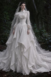 Load image into Gallery viewer, White Wedding Gown with Graceful Full Length Silhouette and Dramatic Bridal Train