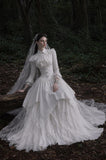 Load image into Gallery viewer, White Wedding Gown with Graceful Full Length Silhouette and Dramatic Bridal Train