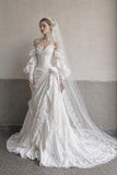 Load image into Gallery viewer, Ivory Formal Bridal Dress with Elegant Train, Romantic Wedding Gown