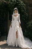 Load image into Gallery viewer, Ivory Wedding Gown with Graceful Full Length Silhouette and Dramatic Bridal Train