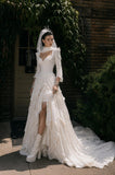 Load image into Gallery viewer, Ivory Wedding Gown with Graceful Full Length Silhouette and Dramatic Bridal Train