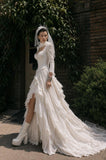 Load image into Gallery viewer, Ivory Wedding Gown with Graceful Full Length Silhouette and Dramatic Bridal Train