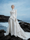 Load image into Gallery viewer, White Statement Wedding Dress with Flowing Skirt and Refined Bridal Silhouette