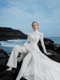 Load image into Gallery viewer, White Statement Wedding Dress with Flowing Skirt and Refined Bridal Silhouette