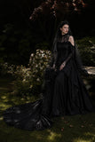 Load image into Gallery viewer, Black Statement Bridal Dress with Dramatic Full Length Wedding Silhouette