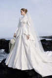 Load image into Gallery viewer, White Statement Wedding Dress with Flowing Skirt and Refined Bridal Silhouette