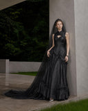 Load image into Gallery viewer, Black Gothic Bridal Gown with Dramatic Train, Alternative Wedding Dress