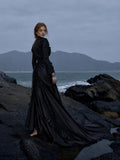 Load image into Gallery viewer, Black Alternative Wedding Gown with Flowing Train and Gothic Bridal Style