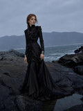 Load image into Gallery viewer, Black Alternative Wedding Gown with Flowing Train and Gothic Bridal Style
