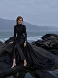 Load image into Gallery viewer, Black Alternative Wedding Gown with Flowing Train and Gothic Bridal Style