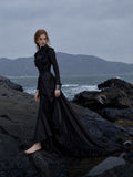Load image into Gallery viewer, Black Alternative Wedding Gown with Flowing Train and Gothic Bridal Style