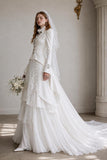 Load image into Gallery viewer, Ivory Formal Bridal Dress with Elegant Train, Romantic Wedding Gown