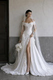 Load image into Gallery viewer, White Statement Wedding Dress with Flowing Skirt and Refined Bridal Silhouette