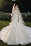 Load image into Gallery viewer, Ivory Bridal Gown with Flowing Train, Elegant Wedding Dress for Formal Ceremony