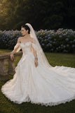 Load image into Gallery viewer, Ivory Bridal Gown with Flowing Train, Elegant Wedding Dress for Formal Ceremony