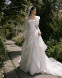 Load image into Gallery viewer, White Wedding Gown with Graceful Full Length Silhouette and Dramatic Bridal Train