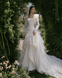 Load image into Gallery viewer, White Wedding Gown with Graceful Full Length Silhouette and Dramatic Bridal Train