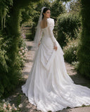 Load image into Gallery viewer, White Wedding Gown with Graceful Full Length Silhouette and Dramatic Bridal Train