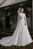 Load image into Gallery viewer, White Formal Bridal Dress with Elegant Train, Romantic Wedding Gown