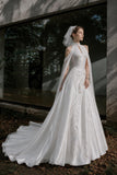 Load image into Gallery viewer, White Formal Bridal Dress with Elegant Train, Romantic Wedding Gown