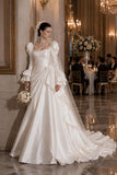 Load image into Gallery viewer, Ivory Formal Bridal Dress with Elegant Train, Romantic Wedding Gown