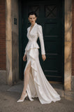 Load image into Gallery viewer, Ivory Blazer Dress with Slit, Tailored Formal Gown for Reception and Evening Event