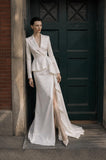 Load image into Gallery viewer, Ivory Blazer Dress with Slit, Tailored Formal Gown for Reception and Evening Event